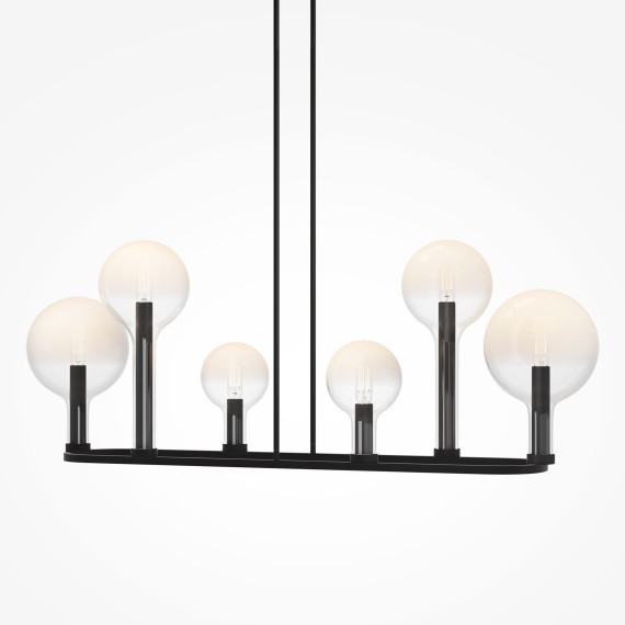 Люстра на штангах с черным основанием и прозрачными плафонами, лампы E14 6шт, Maytoni Status MOD333PL-06B1