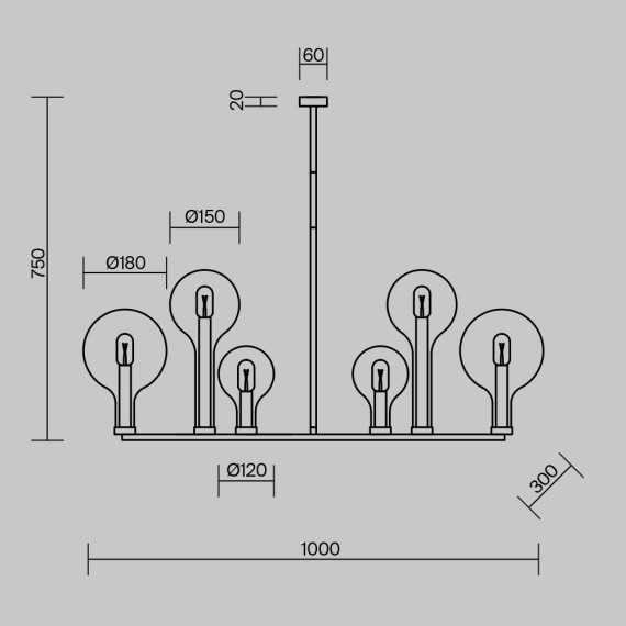 Люстра на штангах с черным основанием и прозрачными плафонами, лампы E14 6шт, Maytoni Status MOD333PL-06B1