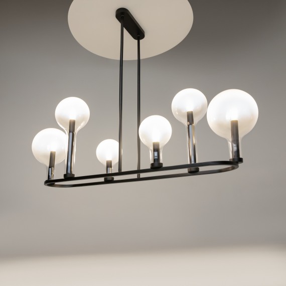 Люстра на штангах с черным основанием и прозрачными плафонами, лампы E14 6шт, Maytoni Status MOD333PL-06B1