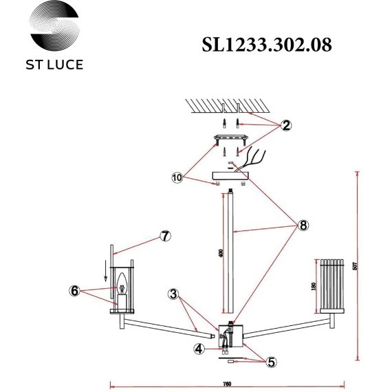 SL1233.302.08 Люстра потолочная ST-Luce Латунь/Прозрачный E14 8*60W BITONTO