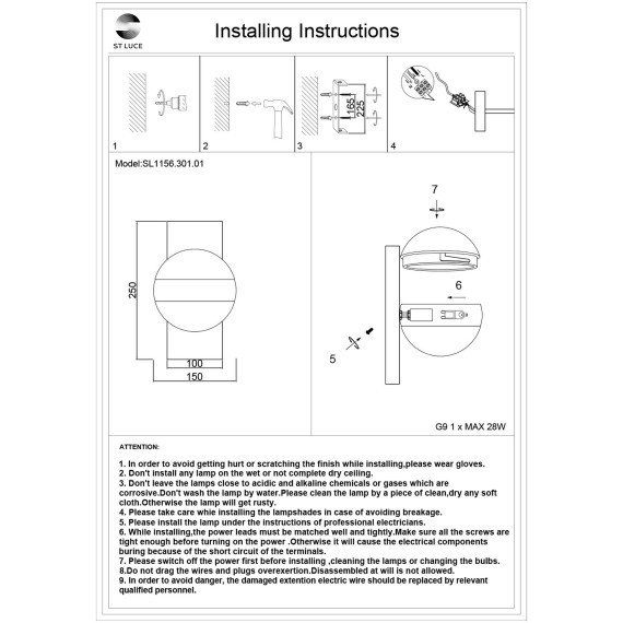 SL1156.301.01 Светильник настенный ST-Luce Латунь/Прозрачный G9 1*5W BALA