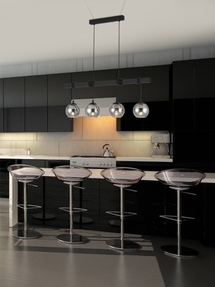 39761 ARGALLO Подвесной светильник с 4 лампами E27, 160Вт, черный, металл/стекло