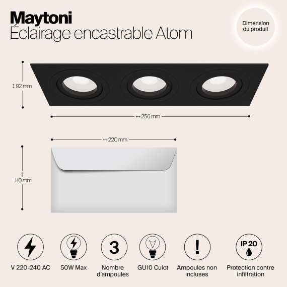 Встраиваемый светильник Maytoni DL024-2-03B Atom под лампы 3xGU10 50W