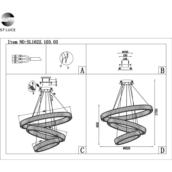 SL1622.103.03 Люстра подвесная ST-Luce Хром/Прозрачный LED 1*122W 4000K TIVOLI