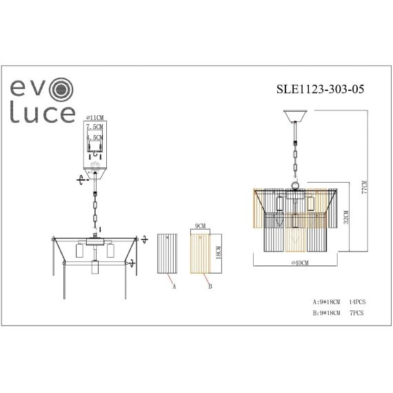 SLE1123-303-05 Светильник подвесной Латунь/Золотистый, Прозрачный E14 5*40W TRESA
