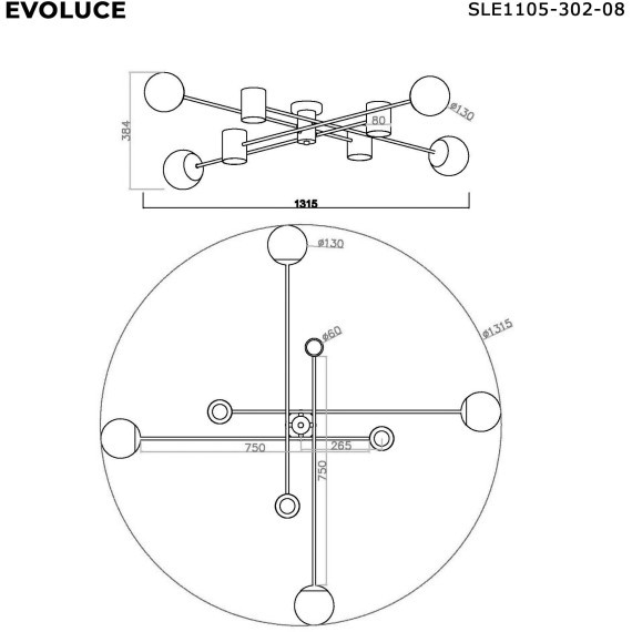 SLE1105-302-08 Светильник потолочный Латунь/Белый GU10+E27 4+4*5+60W RAITO