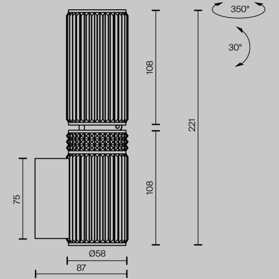 MOD475WL-02B Настенный черный поворотный светильник (бра) Maytoni под 2 сменных лампы GU10, без выкл. на корпусе
